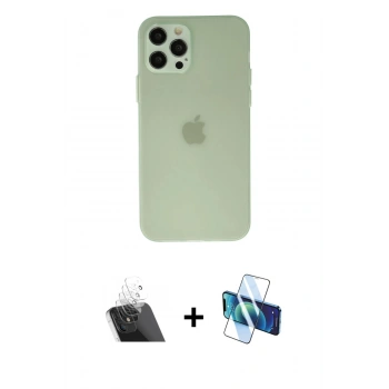 MARSİLYAN™- iPhone 12 Pro Kılıf Atlas Minimal Prime - Siyah 3D Antistatik Seramik Nano Ekran Koruyucu + Kamera Lens Koruma Cam - SF