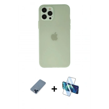 MARSİLYAN™- iPhone 12 Pro Kılıf Atlas Minimal Prime - Siyah 3D Antistatik Seramik Nano Ekran Koruyucu + Metal Kamera Lens Koruma Cam - MI