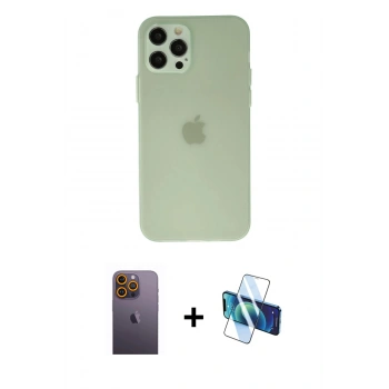 MARSİLYAN™- iPhone 12 Pro Kılıf Atlas Minimal Prime - Siyah 3D Antistatik Seramik Nano Ekran Koruyucu + Neon Fosforlu Kamera Lens - SI