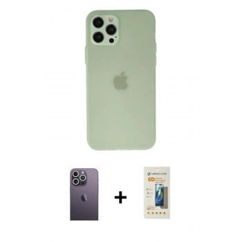 MARSİLYAN™- iPhone 12 Pro Kılıf Atlas Minimal Prime - Siyah 6D Mat Seramik Hayalet Nano Ekran Koruyucu + Neon Fosforlu Kamera Lens - BZ