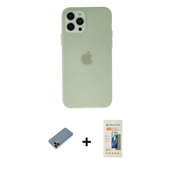 MARSİLYAN™- iPhone 12 Pro Kılıf Atlas Minimal Prime - Siyah 6D Mat Seramik Hayalet Nano Ekran Koruyucu + Metal Kamera Lens Koruma Cam - KI