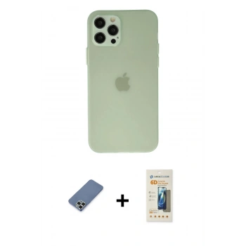 MARSİLYAN™- iPhone 12 Pro Kılıf Atlas Minimal Prime - Siyah 6D Mat Seramik Hayalet Nano Ekran Koruyucu + Metal Kamera Lens Koruma Cam - AKYL