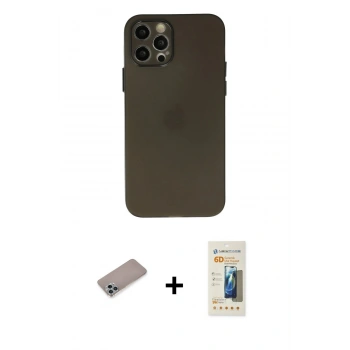 MARSİLYAN™- iPhone 12 Pro Kılıf Atlas Minimal Prime - Siyah 6D Mat Seramik Hayalet Nano Ekran Koruyucu + Shine Kamera Lens Koruma Cam - SABE