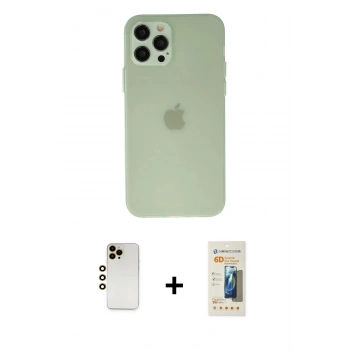MARSİLYAN™- iPhone 12 Pro Kılıf Atlas Minimal Prime - Siyah 6D Mat Seramik Hayalet Nano Ekran Koruyucu + Shine Kamera Lens - GD