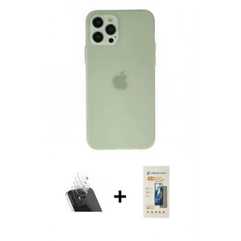MARSİLYAN™- iPhone 12 Pro Kılıf Atlas Minimal Prime - Siyah 6D Mat Seramik Hayalet Nano Ekran Koruyucu + Kamera Lens Koruma Cam - SF