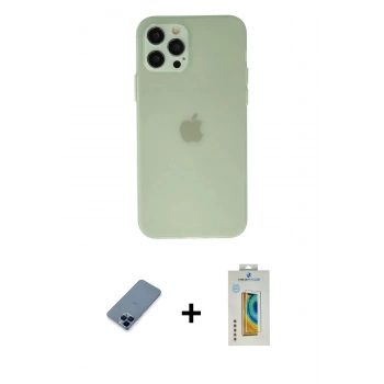 MARSİLYAN™- iPhone 12 Pro Kılıf Atlas Minimal Prime - Siyah Polymer Nano Ekran Koruyucu + Metal Kamera Lens Koruma Cam - MI
