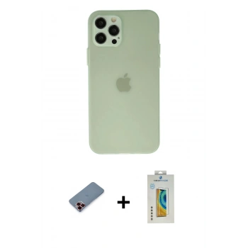 MARSİLYAN™- iPhone 12 Pro Kılıf Atlas Minimal Prime - Siyah Polymer Nano Ekran Koruyucu + Metal Kamera Lens Koruma Cam - KI
