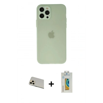 MARSİLYAN™- iPhone 12 Pro Kılıf Atlas Minimal Prime - Siyah Polymer Nano Ekran Koruyucu + Rainbow Kamera Lens Koruma Cam - GD