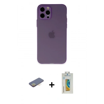 MARSİLYAN™- iPhone 12 Pro Kılıf Atlas Minimal Prime - Siyah Polymer Nano Ekran Koruyucu + Renkli Kamera Lens Koruma Cam - SI