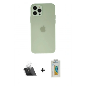MARSİLYAN™- iPhone 12 Pro Kılıf Atlas Minimal Prime - Siyah Polymer Nano Ekran Koruyucu + Kamera Lens Koruma Cam - SF