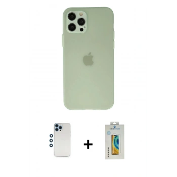 MARSİLYAN™- iPhone 12 Pro Kılıf Atlas Minimal Prime - Siyah Polymer Nano Ekran Koruyucu + Shine Kamera Lens - MI