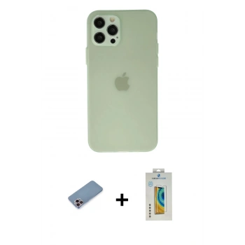 MARSİLYAN™- iPhone 12 Pro Kılıf Atlas Minimal Prime - Siyah Polymer Nano Ekran Koruyucu + Shine Kamera Lens Koruma Cam - PE