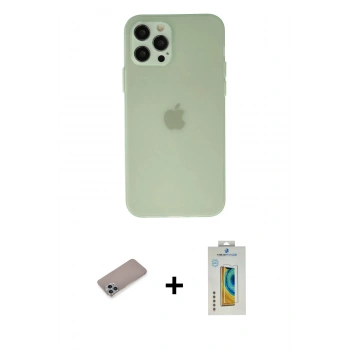 MARSİLYAN™- iPhone 12 Pro Kılıf Atlas Minimal Prime - Siyah Polymer Nano Ekran Koruyucu + Shine Kamera Lens Koruma Cam - SABE