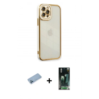 MARSİLYAN™- iPhone 12 Pro Kılıf Çekirdek Klasik Serisi - Şeffaf 360 Full Body Arka Koruyucu + Shine Kamera Lens Koruma Cam - MI