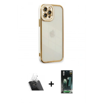 MARSİLYAN™- iPhone 12 Pro Kılıf Çekirdek Klasik Serisi - Şeffaf 360 Full Body Arka Koruyucu + Kamera Lens Koruma Cam - SF