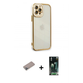 MARSİLYAN™- iPhone 12 Pro Kılıf Çekirdek Klasik Serisi - Şeffaf 360 Full Body Arka Koruyucu + Shine Kamera Lens Koruma Cam - SABE