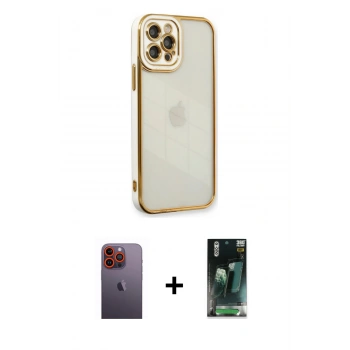 MARSİLYAN™- iPhone 12 Pro Kılıf Çekirdek Klasik Serisi - Şeffaf 360 Full Body Arka Koruyucu + Neon Fosforlu Kamera Lens - TU
