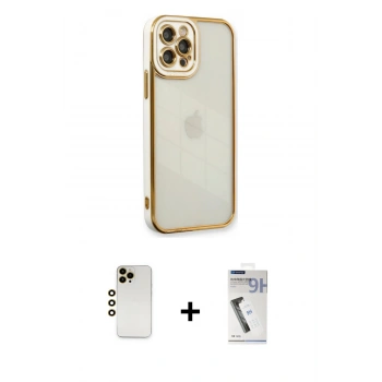 MARSİLYAN™- iPhone 12 Pro Kılıf Çekirdek Klasik Serisi - Şeffaf Uv Polymer Nano Ekran Koruyucu + Shine Kamera Lens - GD