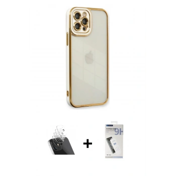 MARSİLYAN™- iPhone 12 Pro Kılıf Çekirdek Klasik Serisi - Şeffaf Uv Polymer Nano Ekran Koruyucu + Kamera Lens Koruma Cam - SF