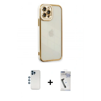 MARSİLYAN™- iPhone 12 Pro Kılıf Çekirdek Klasik Serisi - Şeffaf Uv Polymer Nano Ekran Koruyucu + Shine Kamera Lens - MI