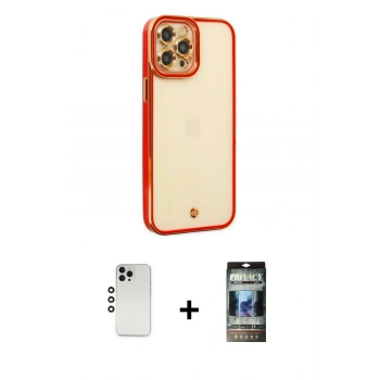 MARSİLYAN™- iPhone 12 Pro Kılıf Çekirdek Klasik Serisi - Siyah 34D Hayalet Izgaralı Cam + Shine Kamera Lens - GS