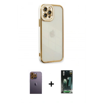 MARSİLYAN™- iPhone 12 Pro Kılıf Çekirdek Klasik Serisi - Siyah 360 Mat Full Body Arka Koruyucu + Neon Fosforlu Kamera Lens - SI