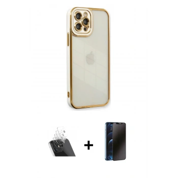 MARSİLYAN™- iPhone 12 Pro Kılıf Çekirdek Klasik Serisi - Siyah 3D Antistatik Hayalet Cam Ekran Koruyucu + Kamera Lens Koruma Cam - SF