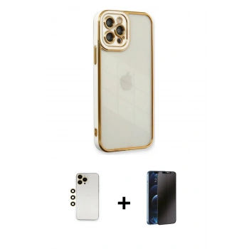 MARSİLYAN™- iPhone 12 Pro Kılıf Çekirdek Klasik Serisi - Siyah 3D Antistatik Hayalet Cam Ekran Koruyucu + Shine Kamera Lens - GD