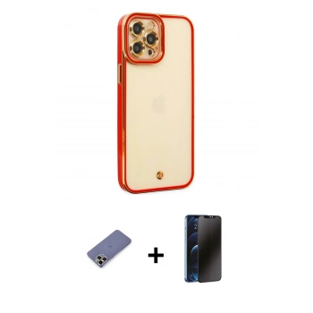 MARSİLYAN™- iPhone 12 Pro Kılıf Çekirdek Klasik Serisi - Siyah 3D Antistatik Hayalet Cam Ekran Koruyucu + Metal Kamera Lens Koruma Cam - GD