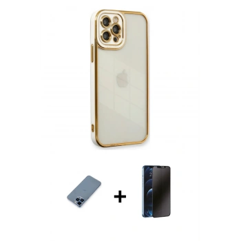 MARSİLYAN™- iPhone 12 Pro Kılıf Çekirdek Klasik Serisi - Siyah 3D Antistatik Hayalet Cam Ekran Koruyucu + Metal Kamera Lens Koruma Cam - MI