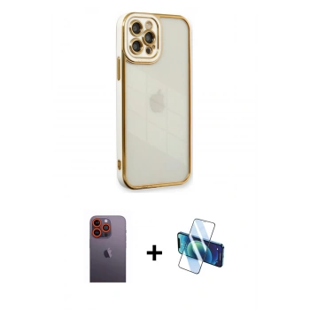 MARSİLYAN™- iPhone 12 Pro Kılıf Çekirdek Klasik Serisi - Siyah 3D Antistatik Seramik Nano Ekran Koruyucu + Neon Fosforlu Kamera Lens - TU