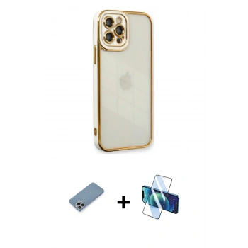 MARSİLYAN™- iPhone 12 Pro Kılıf Çekirdek Klasik Serisi - Siyah 3D Antistatik Seramik Nano Ekran Koruyucu + Shine Kamera Lens Koruma Cam - GI