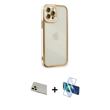 MARSİLYAN™- iPhone 12 Pro Kılıf Çekirdek Klasik Serisi - Siyah 3D Antistatik Seramik Nano Ekran Koruyucu + Rainbow Kamera Lens Koruma Cam - GD