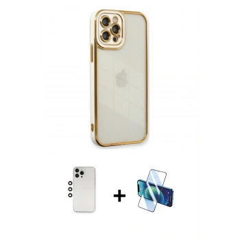 MARSİLYAN™- iPhone 12 Pro Kılıf Çekirdek Klasik Serisi - Siyah 3D Antistatik Seramik Nano Ekran Koruyucu + Shine Kamera Lens - GS