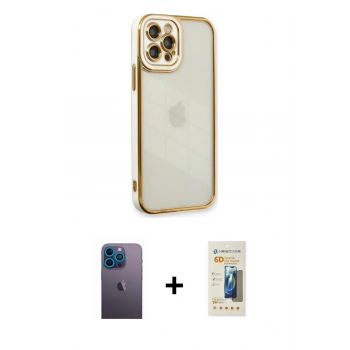 MARSİLYAN™- iPhone 12 Pro Kılıf Çekirdek Klasik Serisi - Siyah 6D Mat Seramik Hayalet Nano Ekran Koruyucu + Neon Fosforlu Kamera Lens - MI