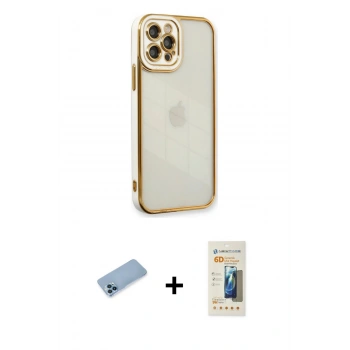 MARSİLYAN™- iPhone 12 Pro Kılıf Çekirdek Klasik Serisi - Siyah 6D Mat Seramik Hayalet Nano Ekran Koruyucu + Shine Kamera Lens Koruma Cam - MI