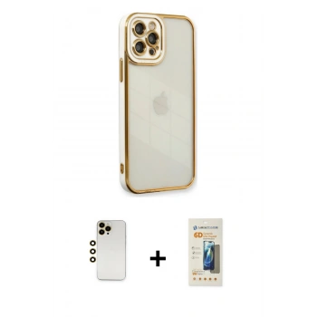 MARSİLYAN™- iPhone 12 Pro Kılıf Çekirdek Klasik Serisi - Siyah 6D Mat Seramik Hayalet Nano Ekran Koruyucu + Shine Kamera Lens - GD