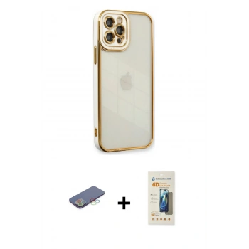 MARSİLYAN™- iPhone 12 Pro Kılıf Çekirdek Klasik Serisi - Siyah 6D Mat Seramik Hayalet Nano Ekran Koruyucu + Renkli Kamera Lens Koruma Cam - MI
