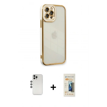 MARSİLYAN™- iPhone 12 Pro Kılıf Çekirdek Klasik Serisi - Siyah 6D Mat Seramik Hayalet Nano Ekran Koruyucu + Shine Kamera Lens - GS