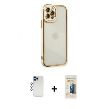MARSİLYAN™- iPhone 12 Pro Kılıf Çekirdek Klasik Serisi - Siyah 6D Mat Seramik Hayalet Nano Ekran Koruyucu + Shine Kamera Lens - MI