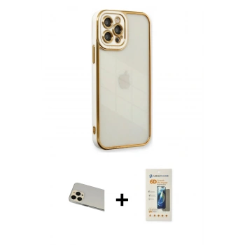MARSİLYAN™- iPhone 12 Pro Kılıf Çekirdek Klasik Serisi - Siyah 6D Mat Seramik Hayalet Nano Ekran Koruyucu + Rainbow Kamera Lens Koruma Cam - GD