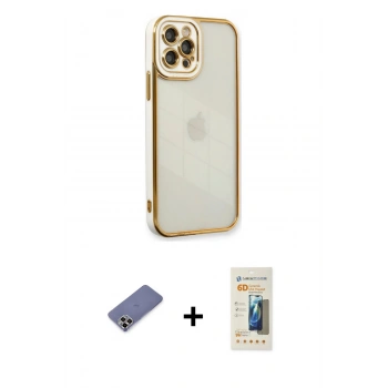 MARSİLYAN™- iPhone 12 Pro Kılıf Çekirdek Klasik Serisi - Siyah 6D Mat Seramik Hayalet Nano Ekran Koruyucu + Metal Kamera Lens Koruma Cam - GD