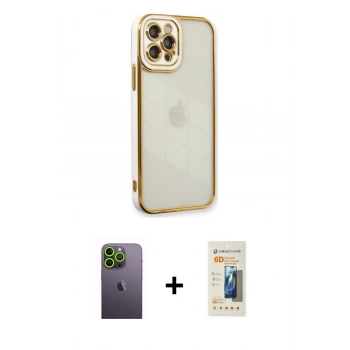 MARSİLYAN™- iPhone 12 Pro Kılıf Çekirdek Klasik Serisi - Siyah 6D Mat Seramik Hayalet Nano Ekran Koruyucu + Neon Fosforlu Kamera Lens - YL
