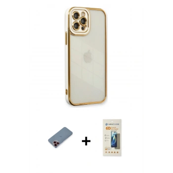MARSİLYAN™- iPhone 12 Pro Kılıf Çekirdek Klasik Serisi - Siyah 6D Mat Seramik Hayalet Nano Ekran Koruyucu + Metal Kamera Lens Koruma Cam - KI