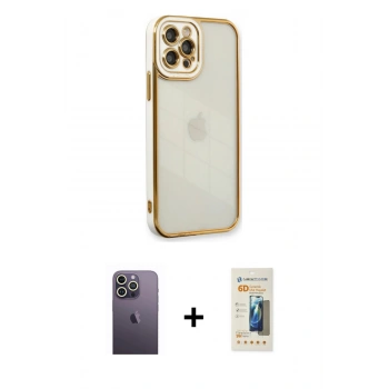 MARSİLYAN™- iPhone 12 Pro Kılıf Çekirdek Klasik Serisi - Siyah 6D Mat Seramik Hayalet Nano Ekran Koruyucu + Neon Fosforlu Kamera Lens - BZ
