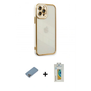 MARSİLYAN™- iPhone 12 Pro Kılıf Çekirdek Klasik Serisi - Siyah Polymer Nano Ekran Koruyucu + Shine Kamera Lens Koruma Cam - GI