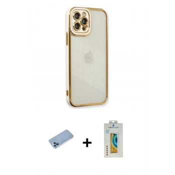 MARSİLYAN™- iPhone 12 Pro Kılıf Çekirdek Klasik Serisi - Siyah Polymer Nano Ekran Koruyucu + Shine Kamera Lens Koruma Cam - MI