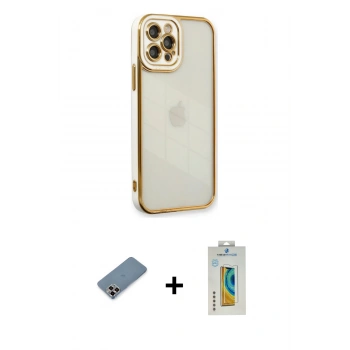 MARSİLYAN™- iPhone 12 Pro Kılıf Çekirdek Klasik Serisi - Siyah Polymer Nano Ekran Koruyucu + Metal Kamera Lens Koruma Cam - MR