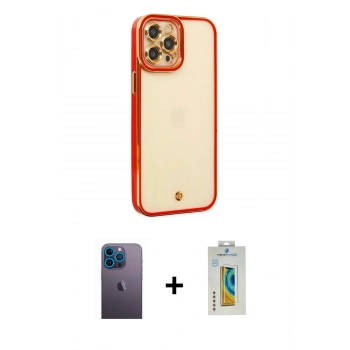 MARSİLYAN™- iPhone 12 Pro Kılıf Çekirdek Klasik Serisi - Siyah Polymer Nano Ekran Koruyucu + Neon Fosforlu Kamera Lens - MI