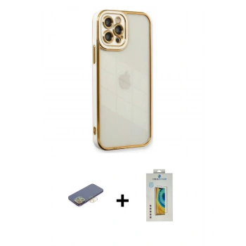 MARSİLYAN™- iPhone 12 Pro Kılıf Çekirdek Klasik Serisi - Siyah Polymer Nano Ekran Koruyucu + Renkli Kamera Lens Koruma Cam - SI